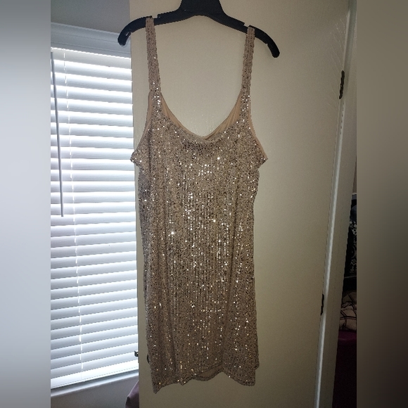 Gold Sequinced Mini Dress - Picture 2 of 3